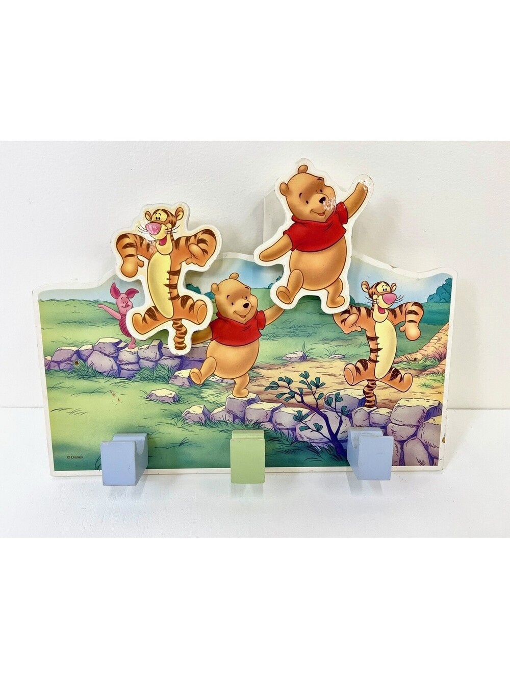 Vintage Disney Winnie the Pooh Tigger Wooden Wall Coat Rack Peg Shelf Clips